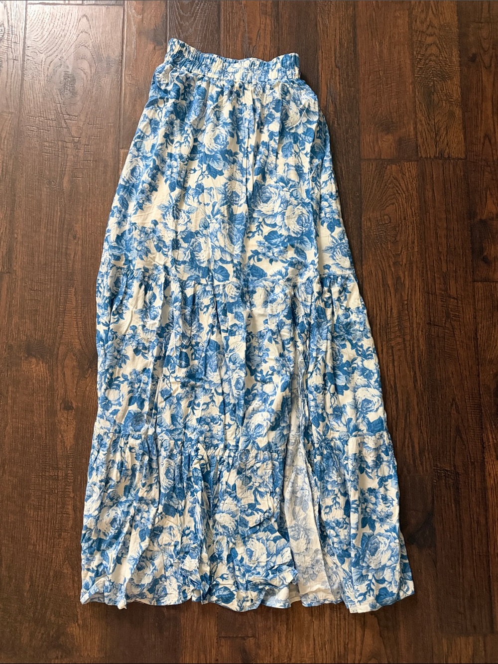 Altar'd State White Maxi Skirt with Blue Floral Print
